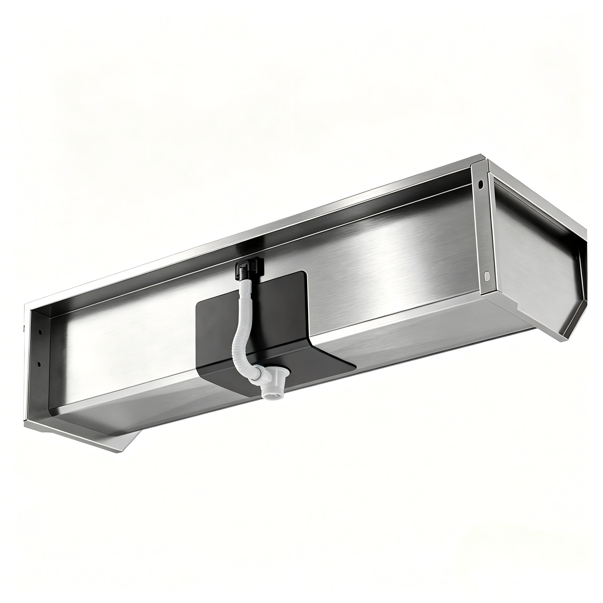 Fregadero de cocina montado en la pared con grifo, seno individual, diseño industrial rectangular de acero inoxidable cepillado