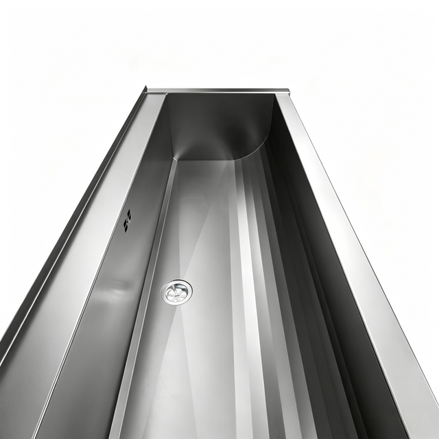 Fregadero de cocina montado en la pared con grifo, seno individual, diseño industrial rectangular de acero inoxidable cepillado
