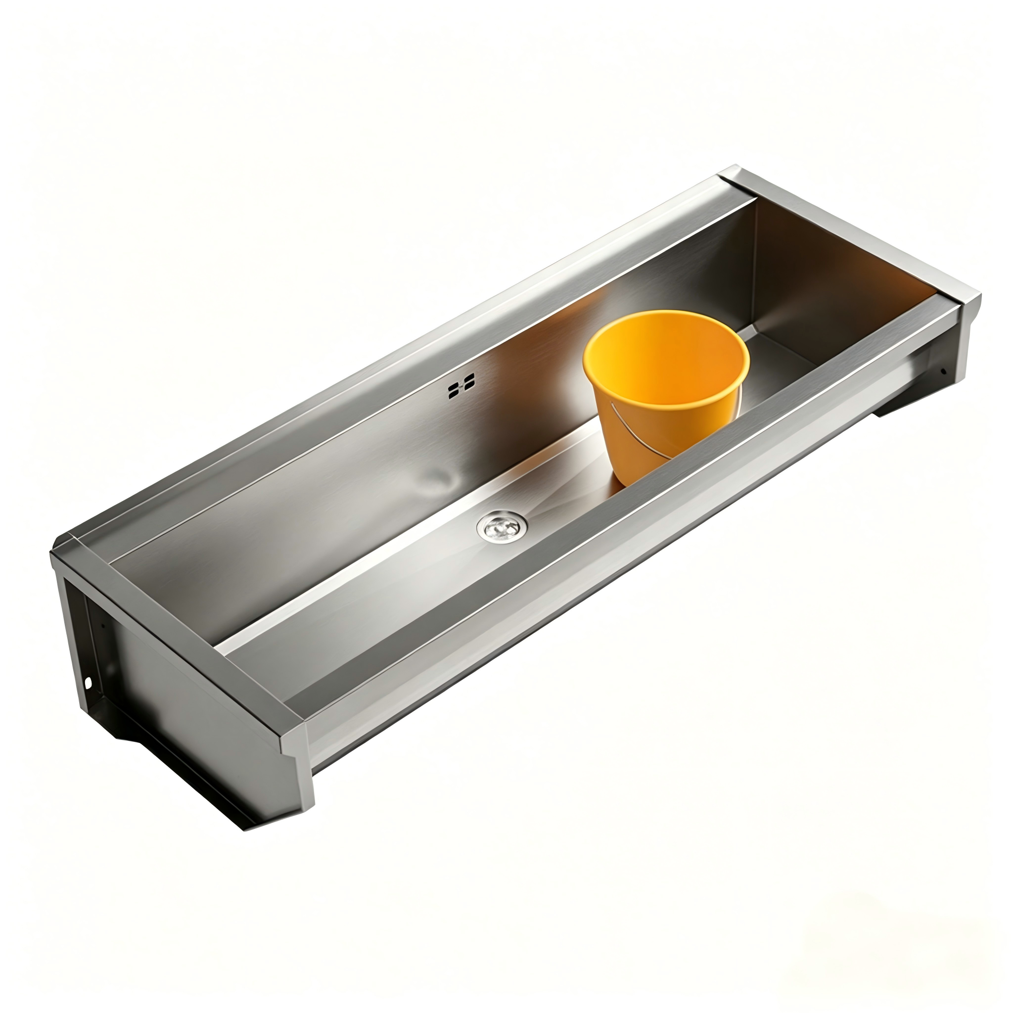Fregadero de cocina montado en la pared con grifo, seno individual, diseño industrial rectangular de acero inoxidable cepillado